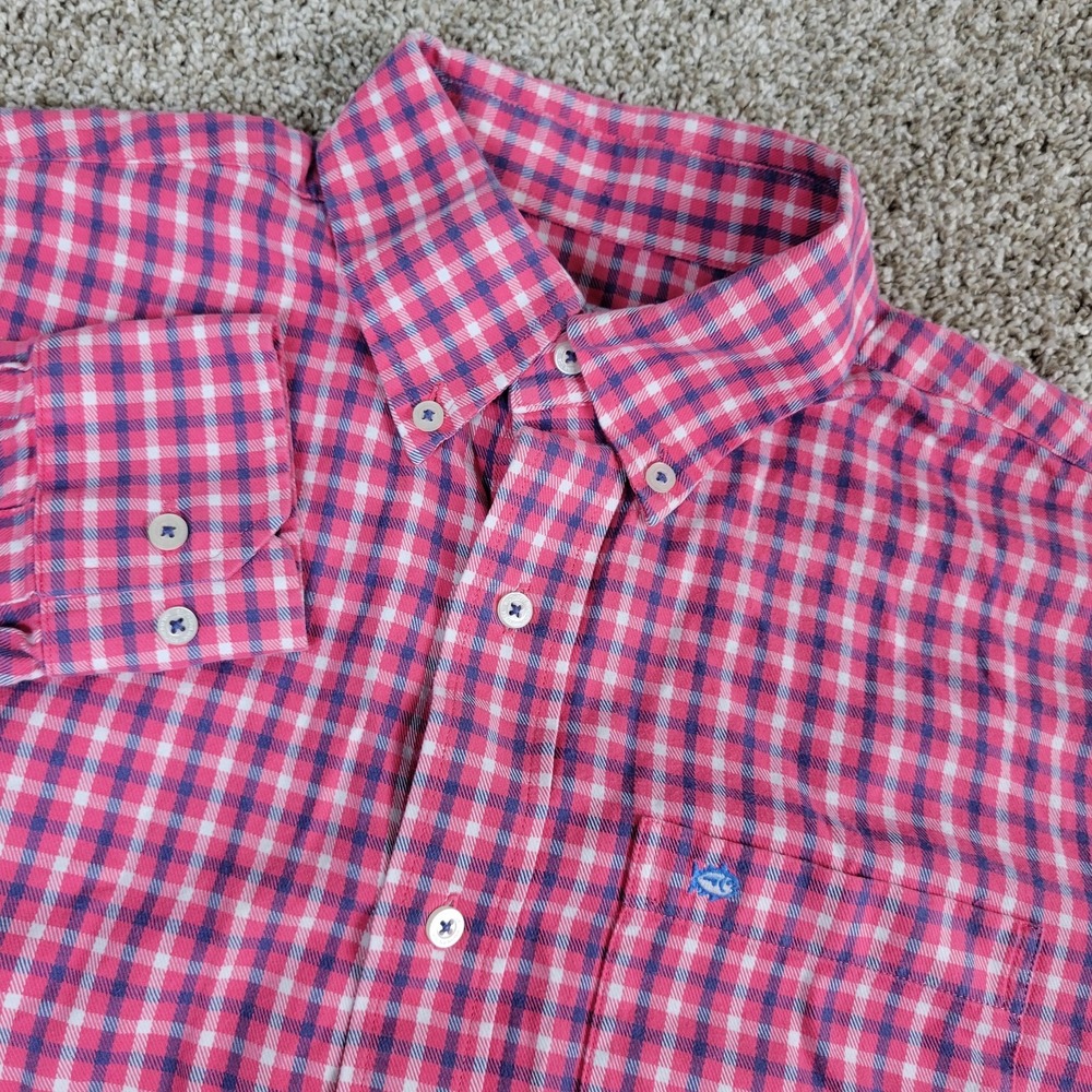 Southern Tide Mens Small Red White Blue Plaid Button Down Long Sleeve